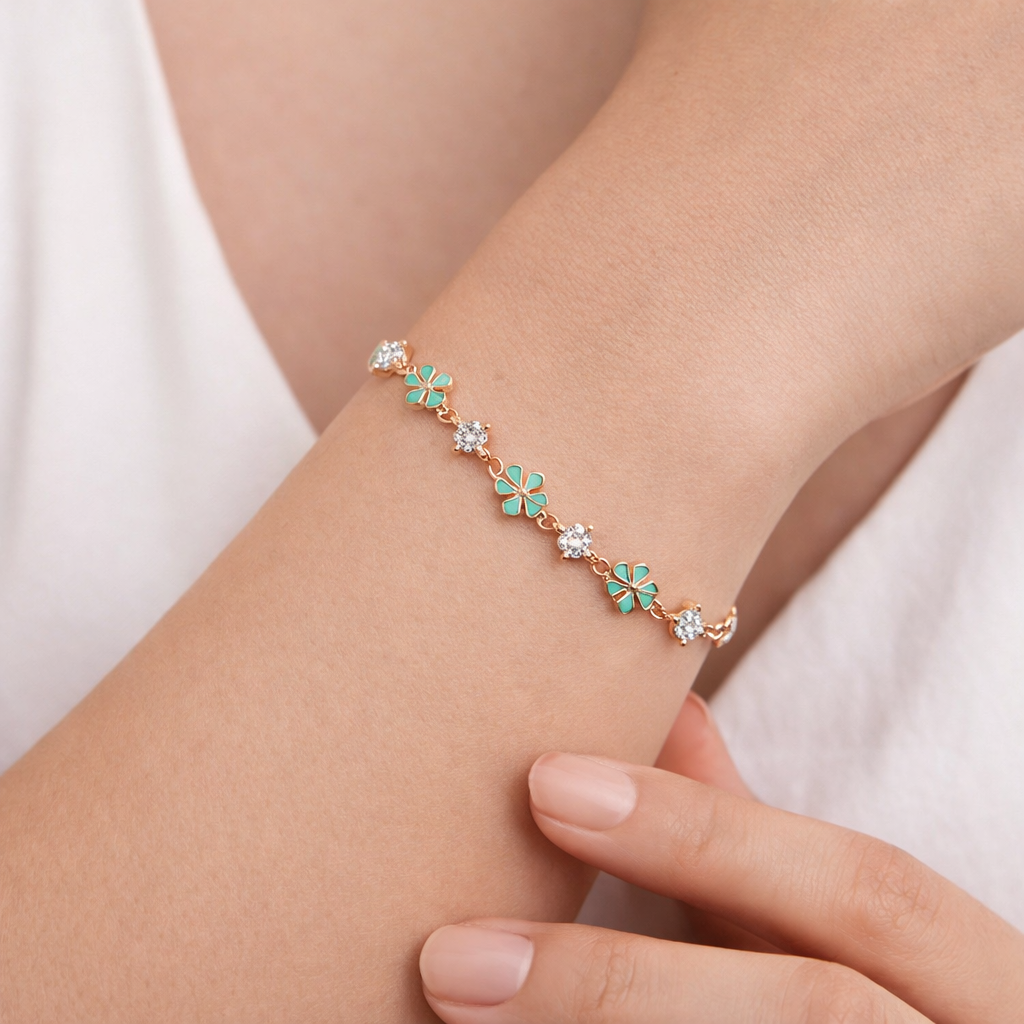 Dainty Teal Flower Bracelet