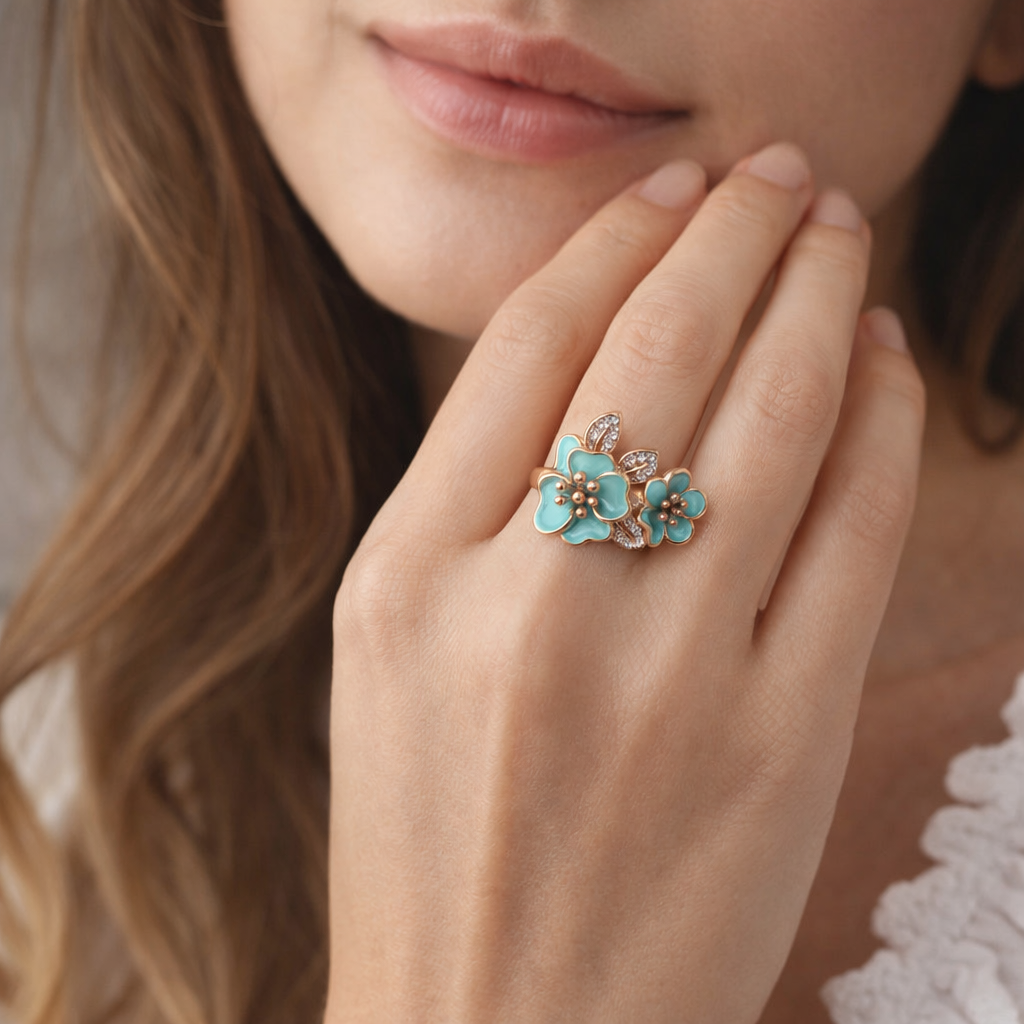 Teal Petal Statement Ring