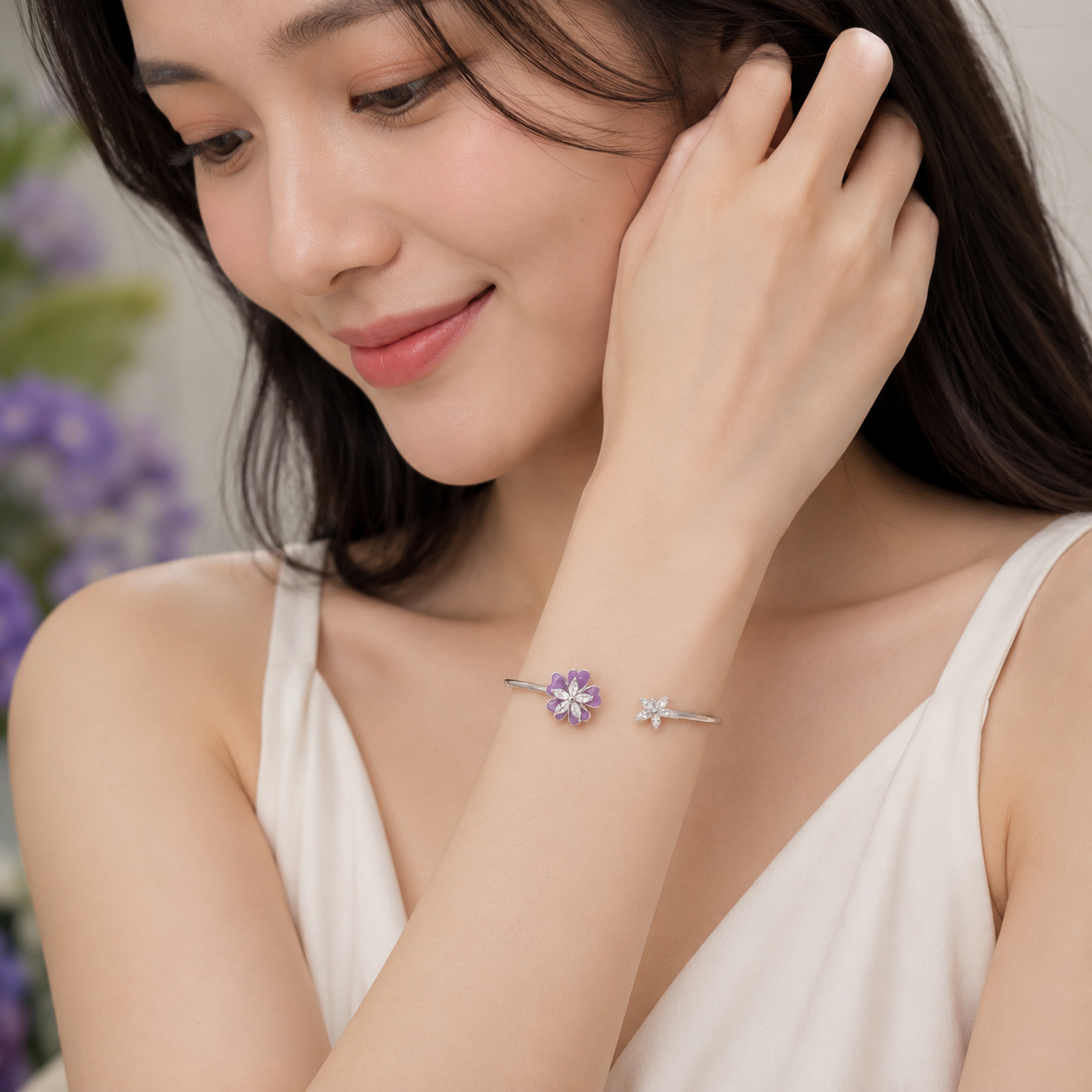 Purple Flower Open Bangle
