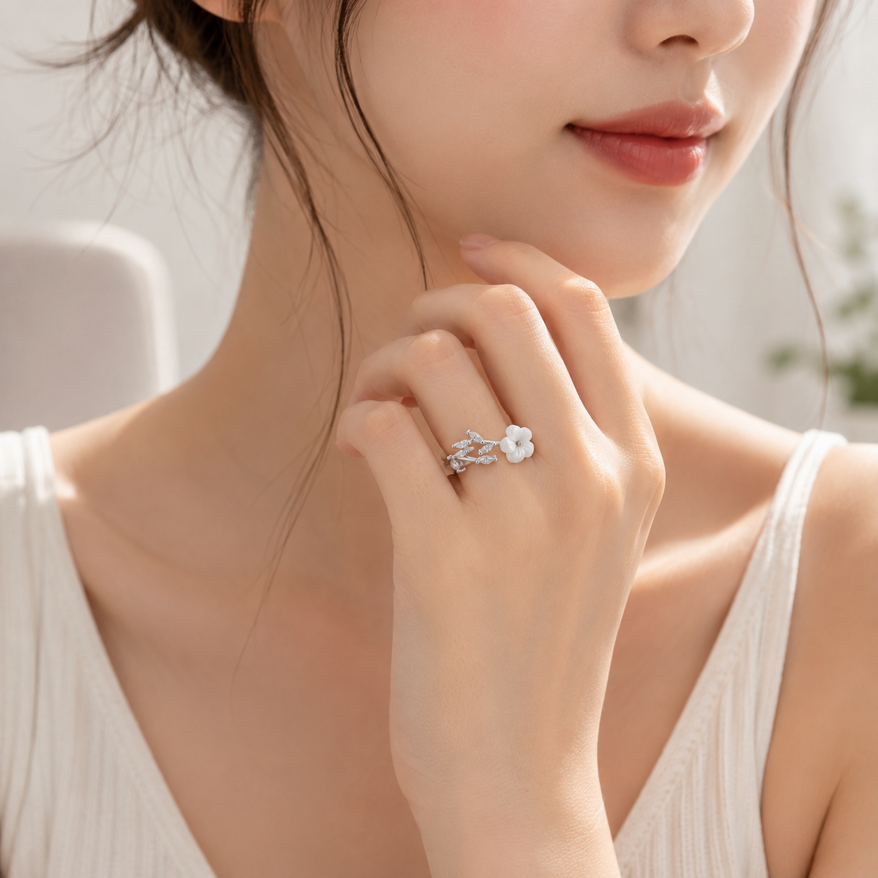 White Blossom Marquise Ring
