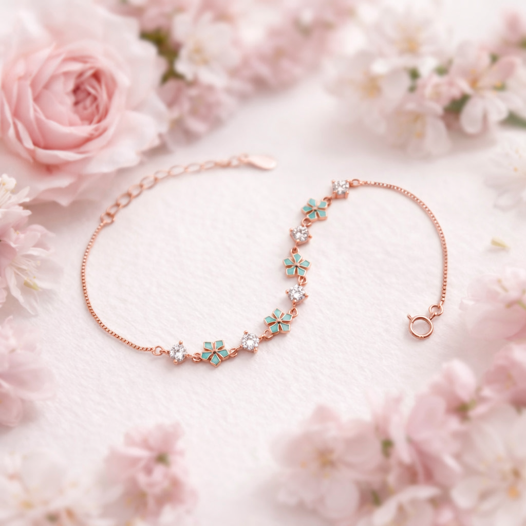 Dainty Teal Flower Bracelet