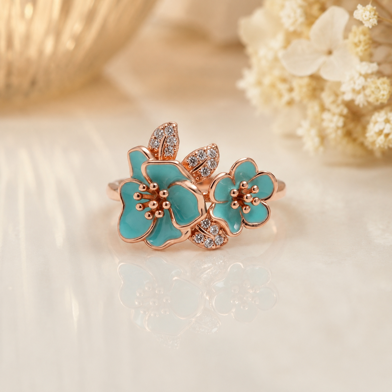Teal Petal Statement Ring