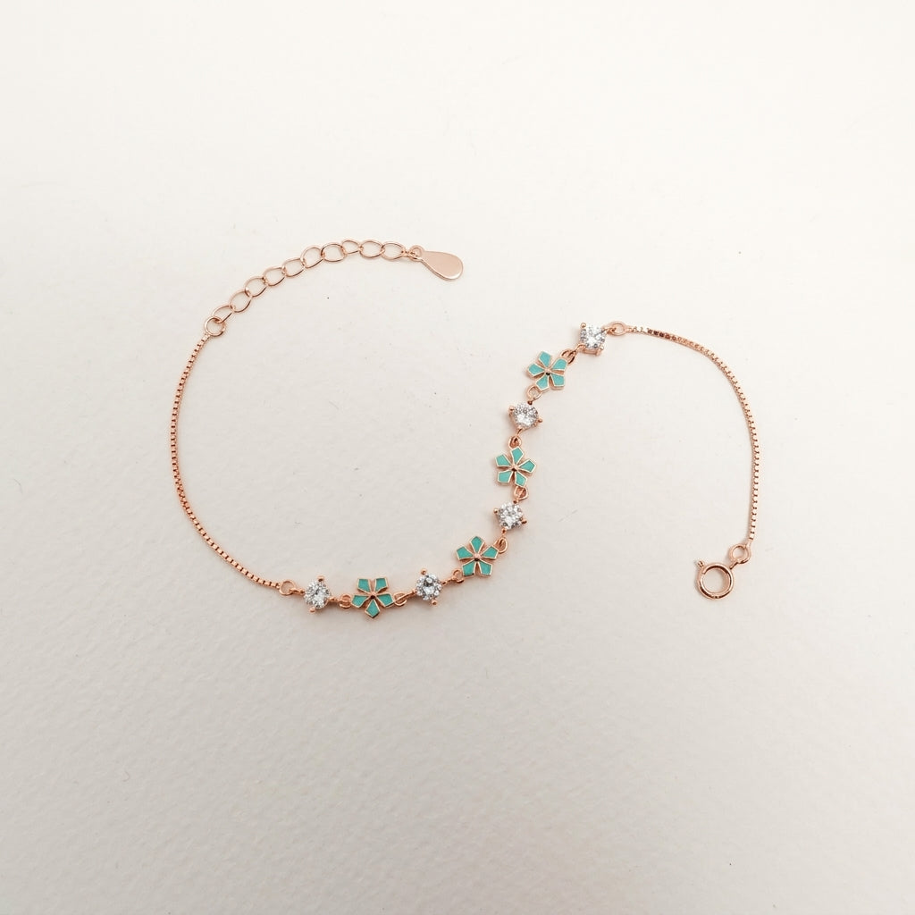 Dainty Teal Flower Bracelet