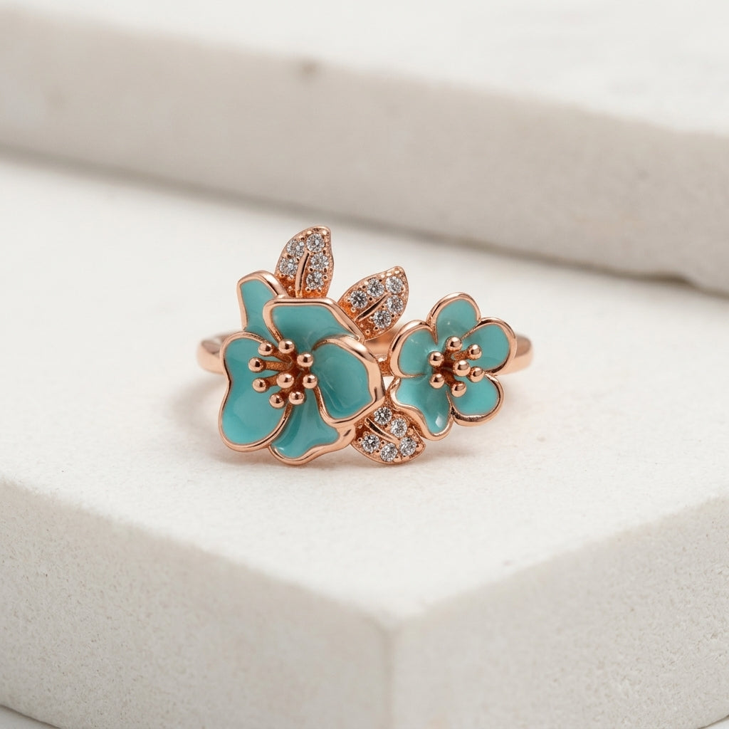 Teal Petal Statement Ring