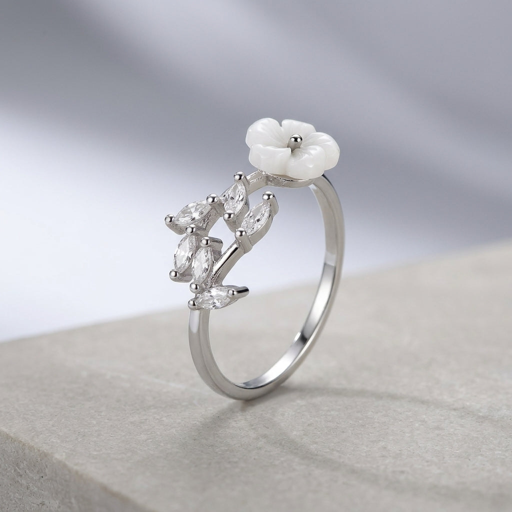 White Blossom Marquise Ring