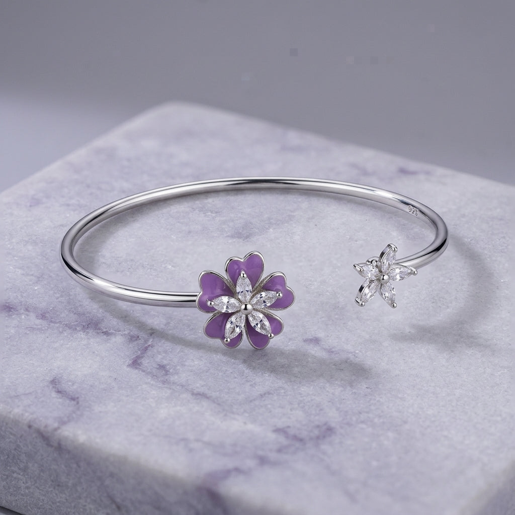 Purple Flower Open Bangle