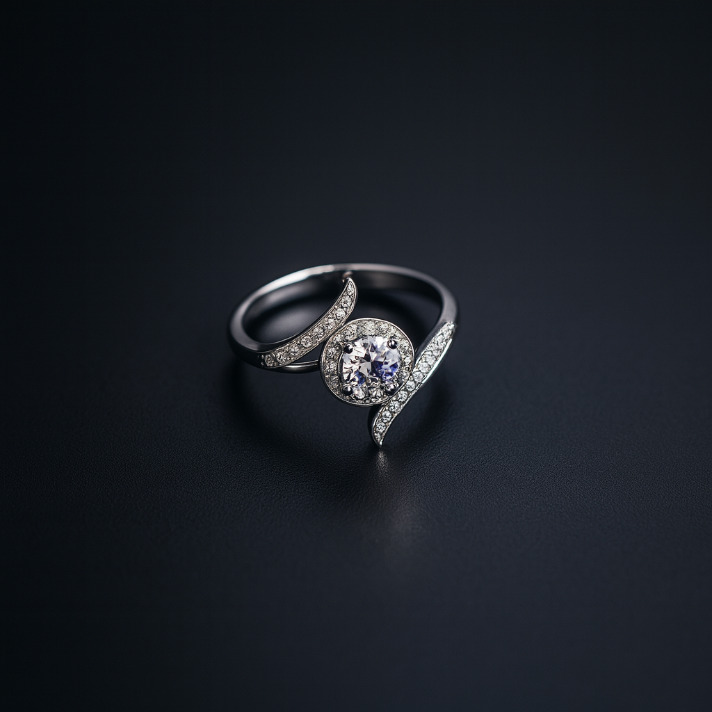 Eternal Swirl Solitaire Ring – Curved Halo Diamond Sparkle Luxury Design