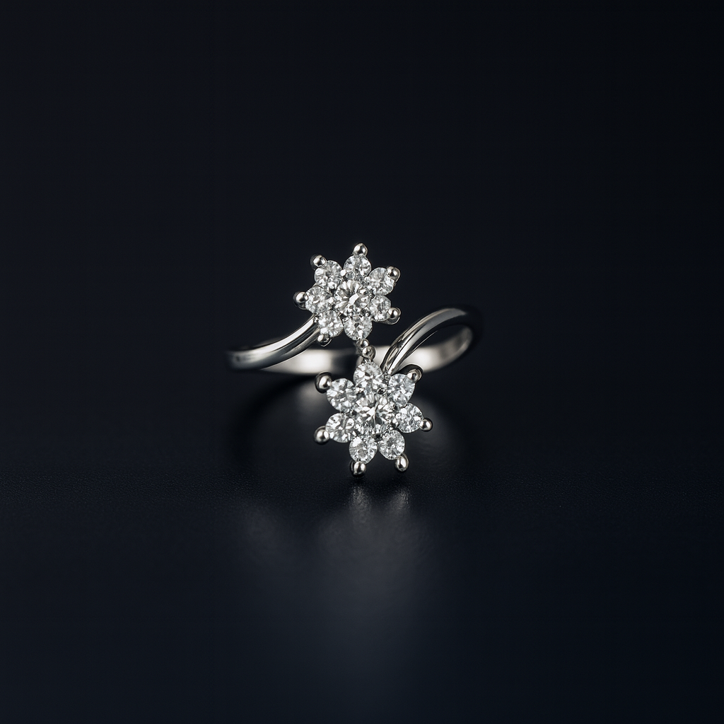 Flora Glimmers Triple Cluster Ring – Adjustable Floral Sparkle Luxury Design