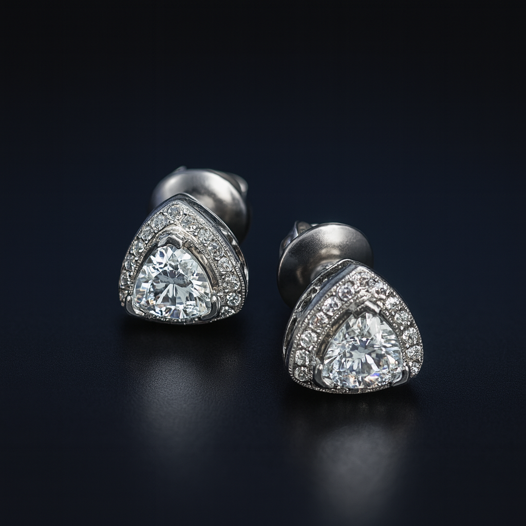 Radiant Trigon Stud Earrings – Geometric Triangle Diamond Sparkle Luxury Design