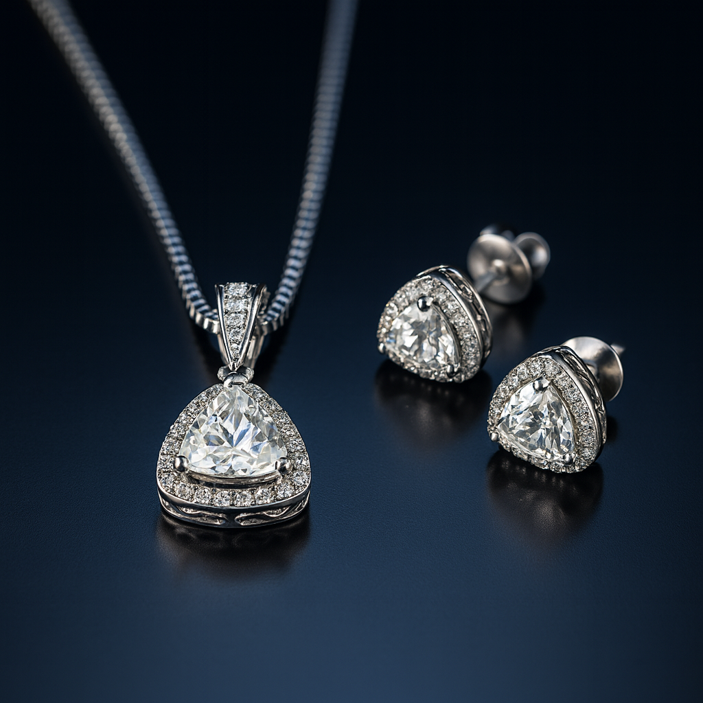Radiant Trigon Pendant Set – Geometric Triangle Diamond Sparkle Luxury Pendant Design
