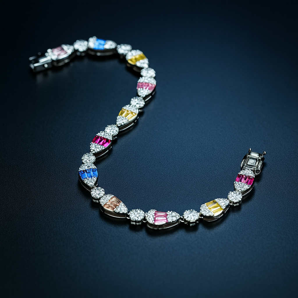 Rainbow Cascade Bracelet – Multicolor Crystal Flow Sparkle Luxury Wristpiece