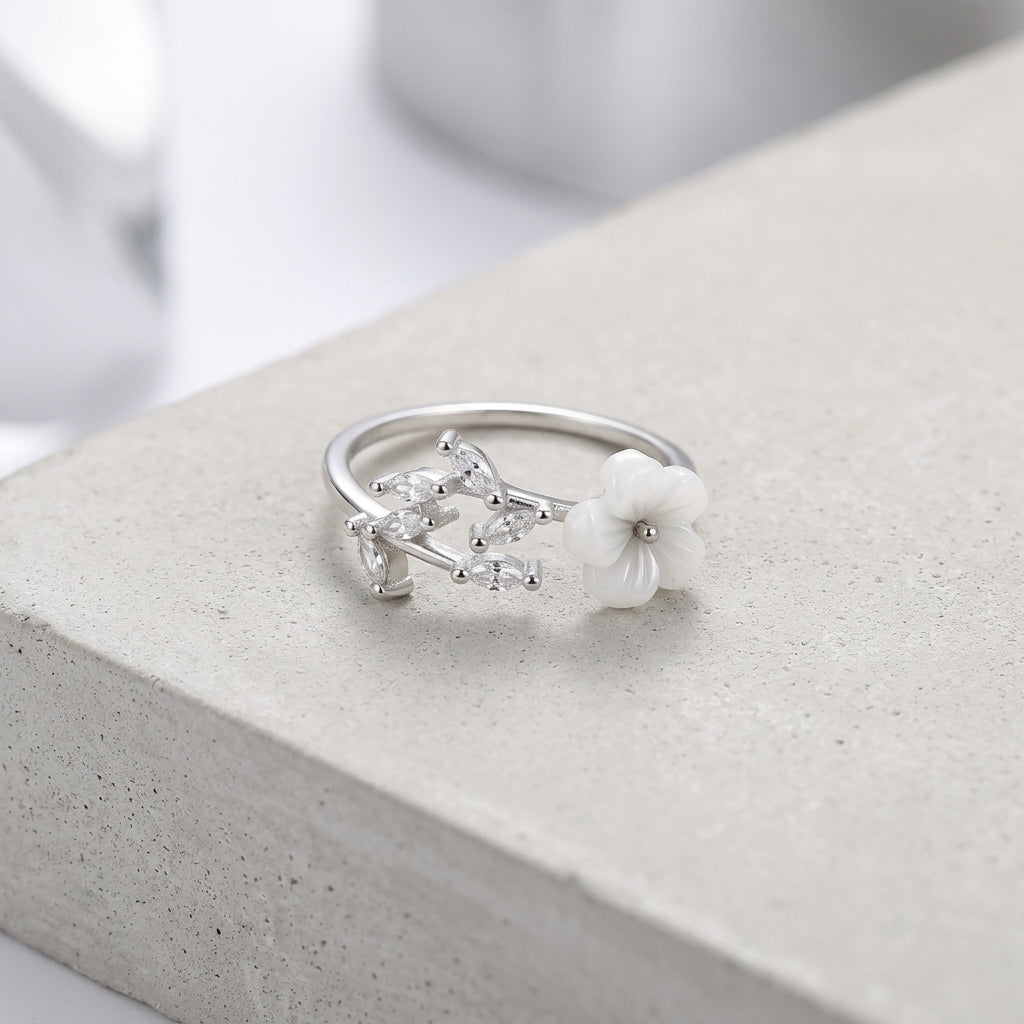 White Blossom Marquise Ring