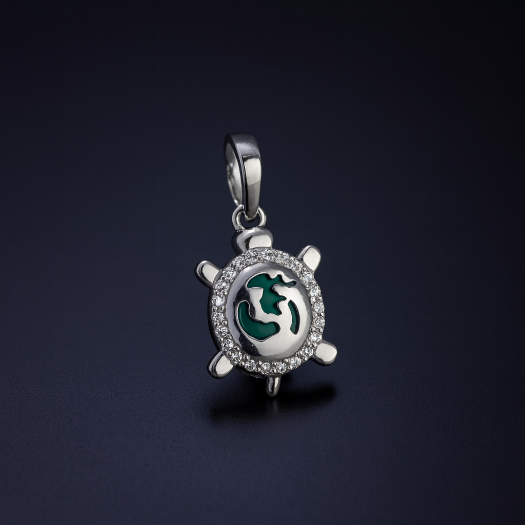 Shree Kurma Om Pendant – Spiritual Turtle Vishnu Symbol & Sacred Om Silver Luxury Design