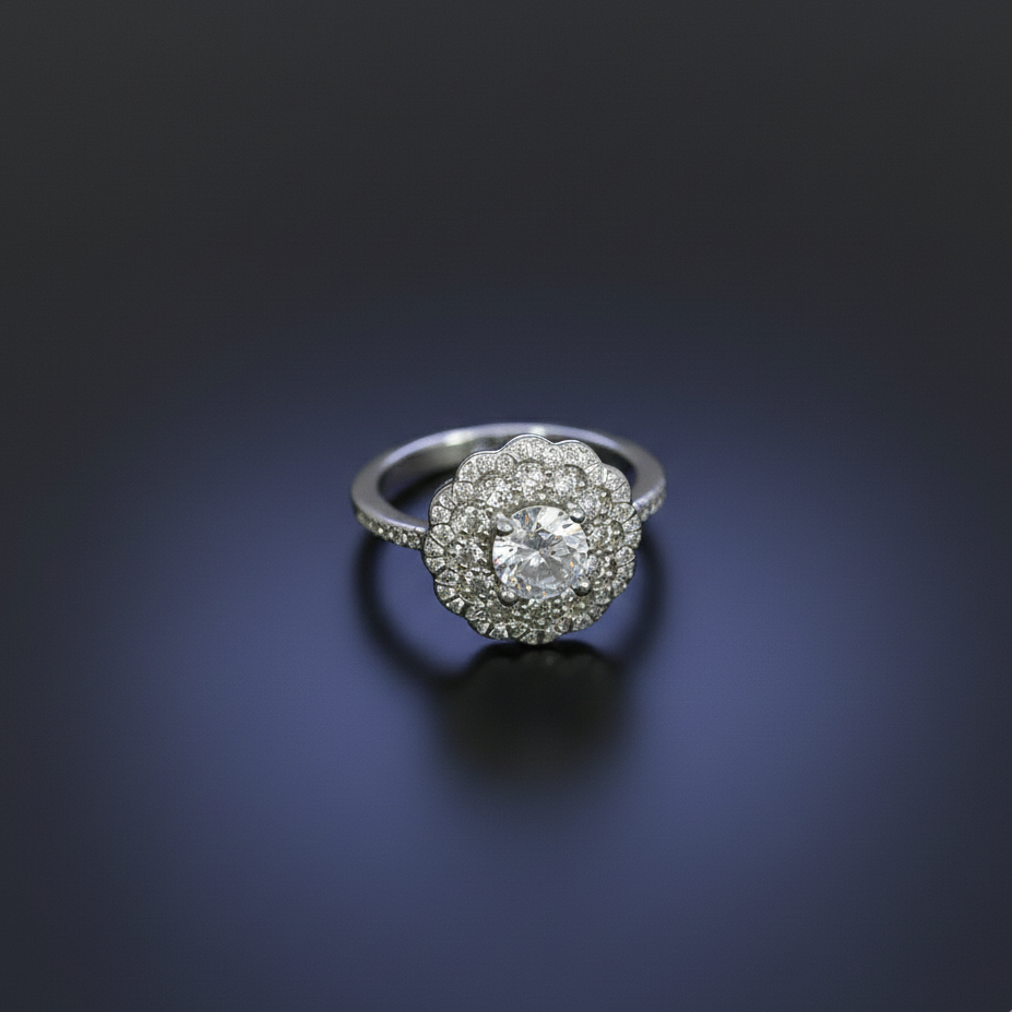 Snowflake Cluster Halo Diamond Ring – Floral Double Layer Luxury Design