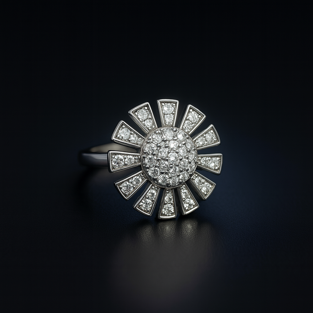 Solar Flare Sunburst Ring – Radiant Diamond Halo Luxury Design