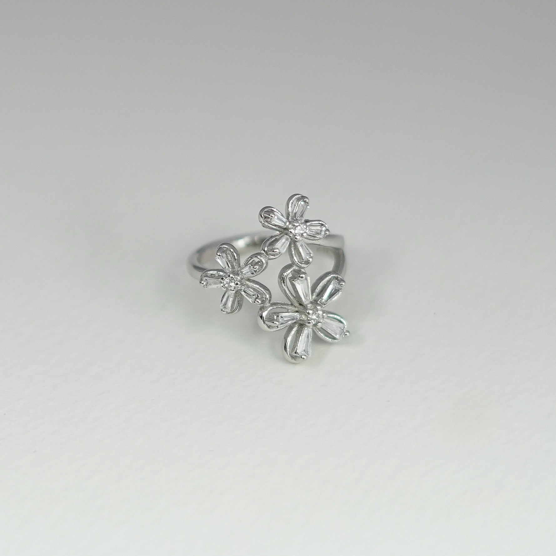 Spring Blossom Triple Flower Ring – Adjustable Floral Luxury Design