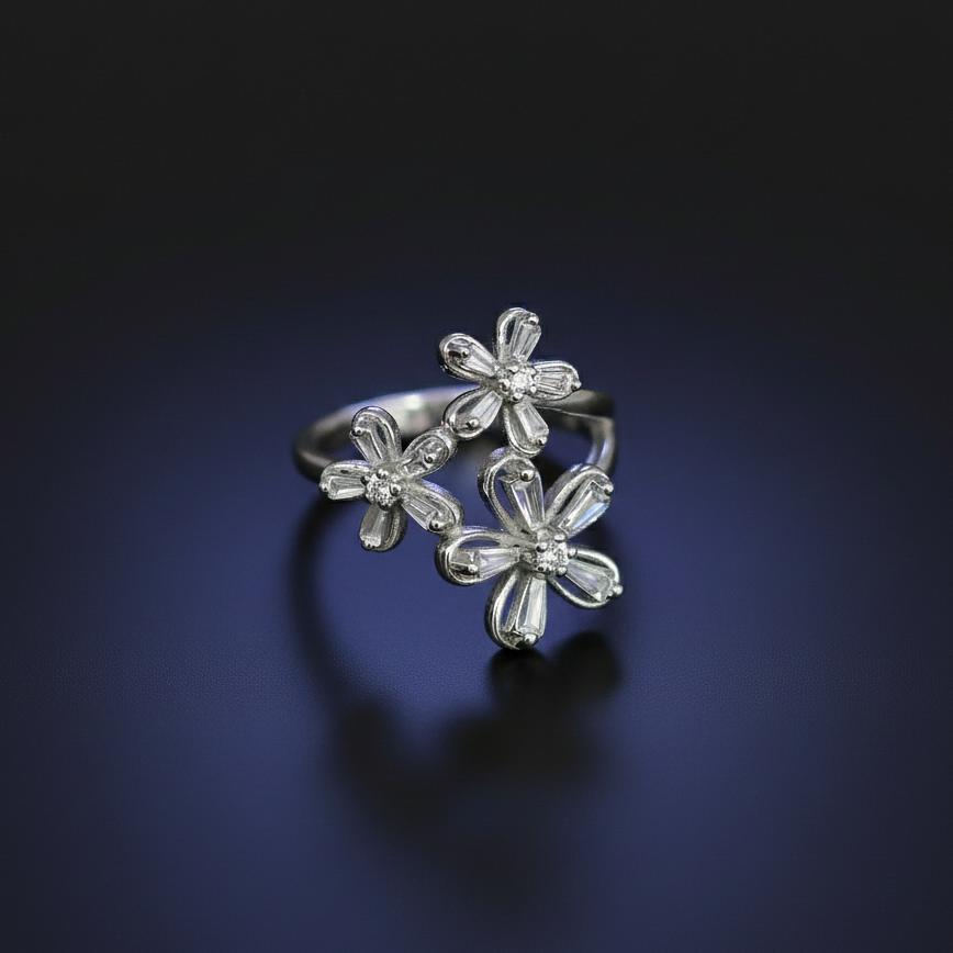 Spring Symphony Triple Flower Ring – Adjustable Floral Luxury Design