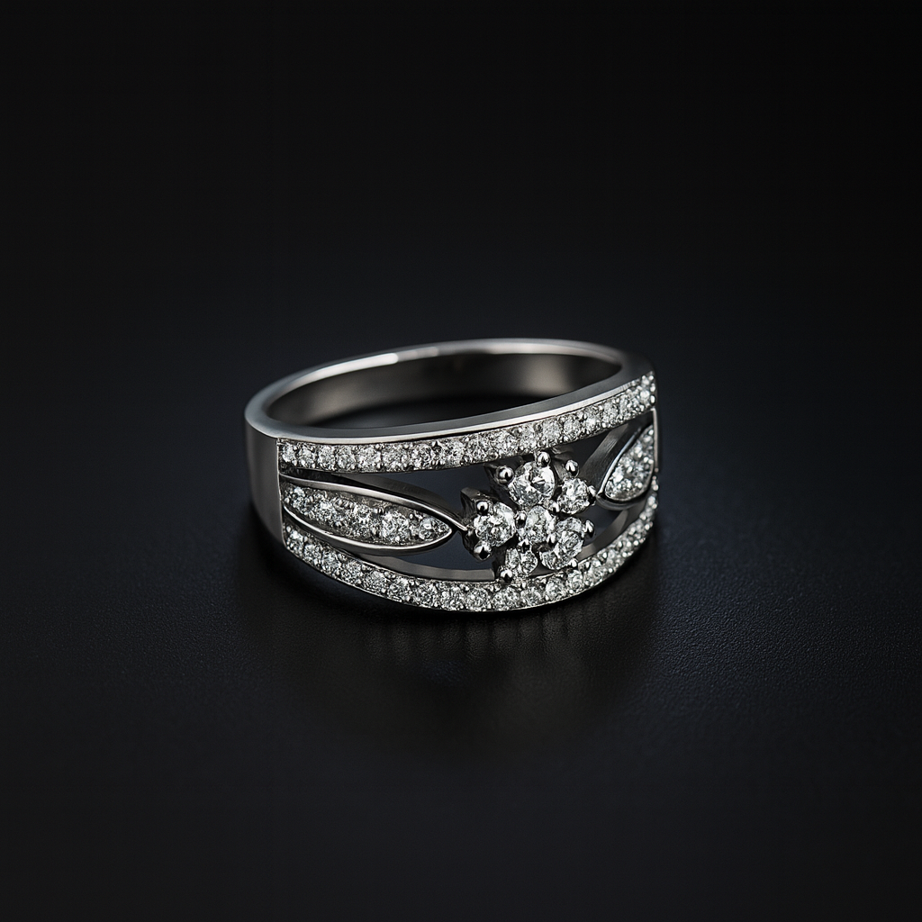 Star Cluster Floral Diamond Ring – Wide Band Luxury Design