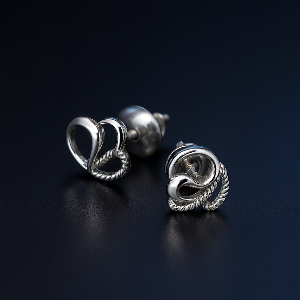 Silver Whirl Leaf Stud Earrings – Elegant Swirl Floral Sparkle Design